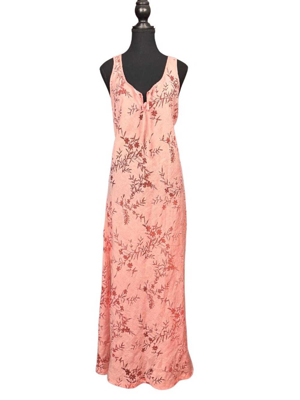 Vintage Simon Chang Pink Floral Maxi Dress M Semi Sheer Rayon Blend 90s Boho Cot